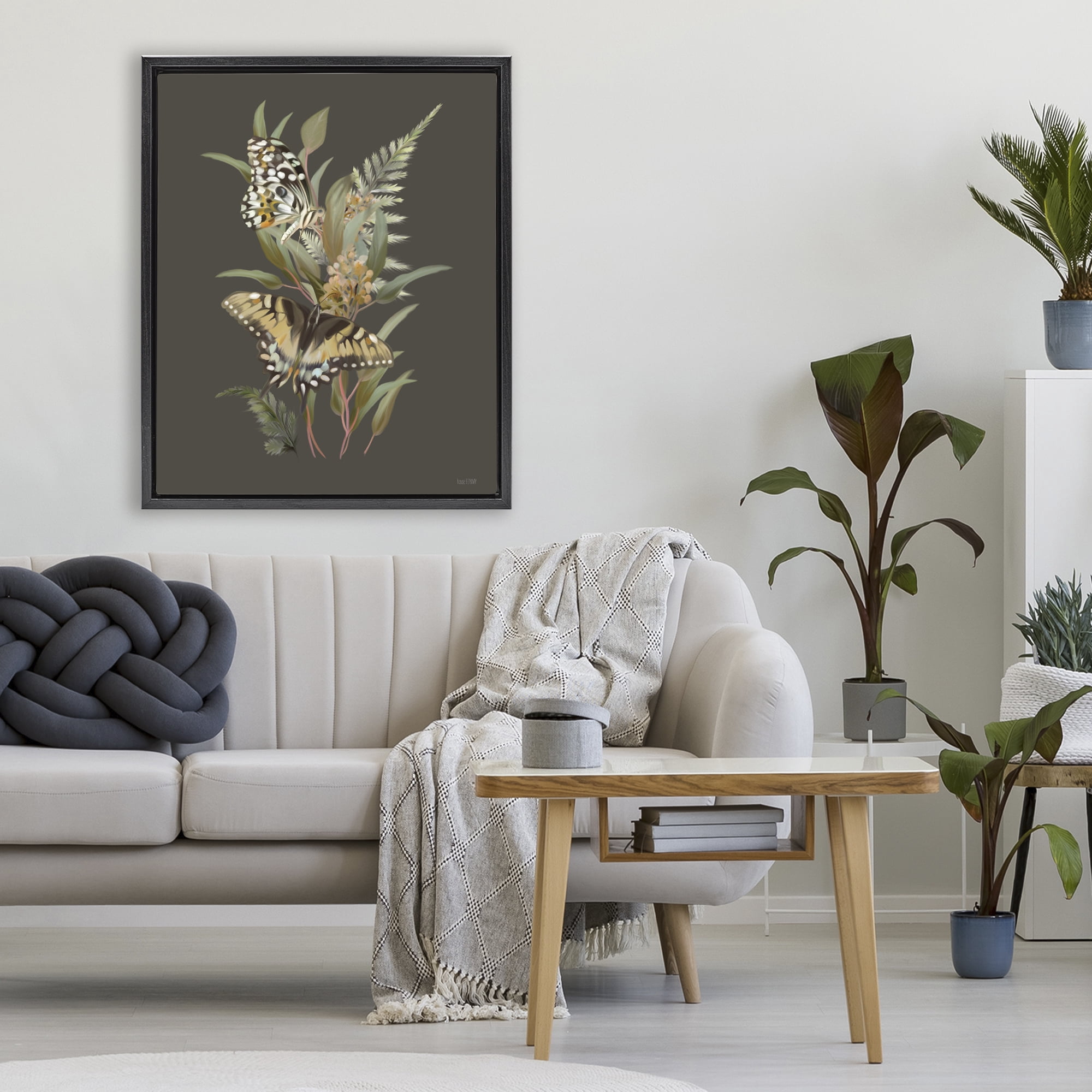 Stupell Industries Twin Swallowtails & Greenery Black Framed Floater Canvas Wall Art, design by House Fenway