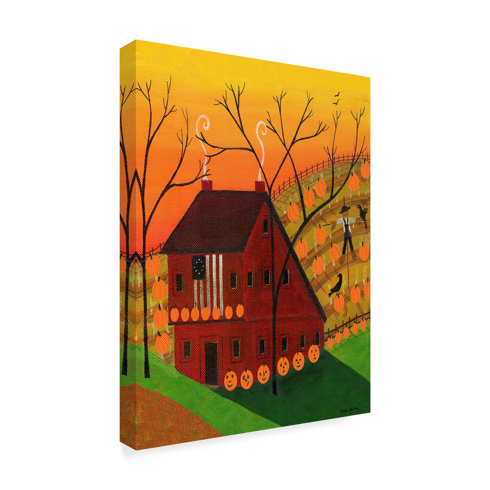 Trademark Fine Art 'Sunset Pumpkin Saltbox' Canvas Art by Cheryl Bartley
