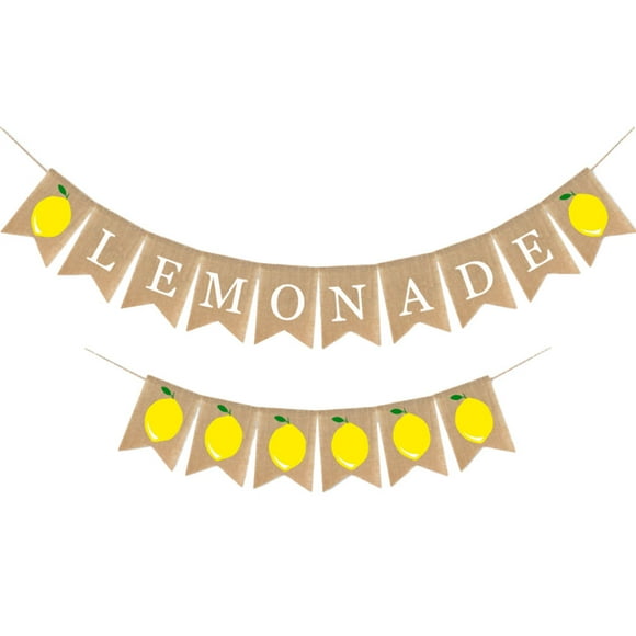CIMAXIC burlap banner 2 Pcs Burlap Banner Summer Lemon and Lemonade Hanging Bunting Decoration Pull Flag Garland Party Decoration Supplies,78.74"X5.12"X6.69"