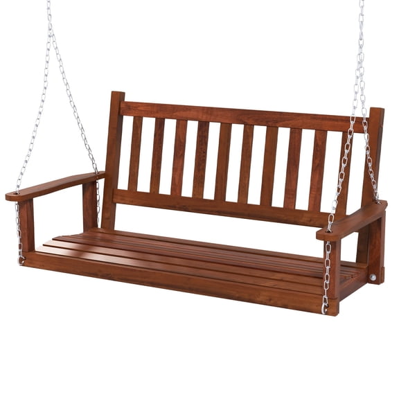 2-Person Wooden Outdoor Porch Swing Relaxing Heavy Duty Patio Hanging Bench Chair