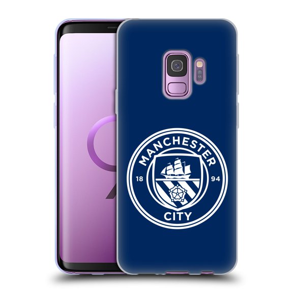 Head Case Designs Officially Licensed Manchester City Man City FC Badge Obsidian White Mono Soft Gel Case Compatible with Samsung Galaxy S9