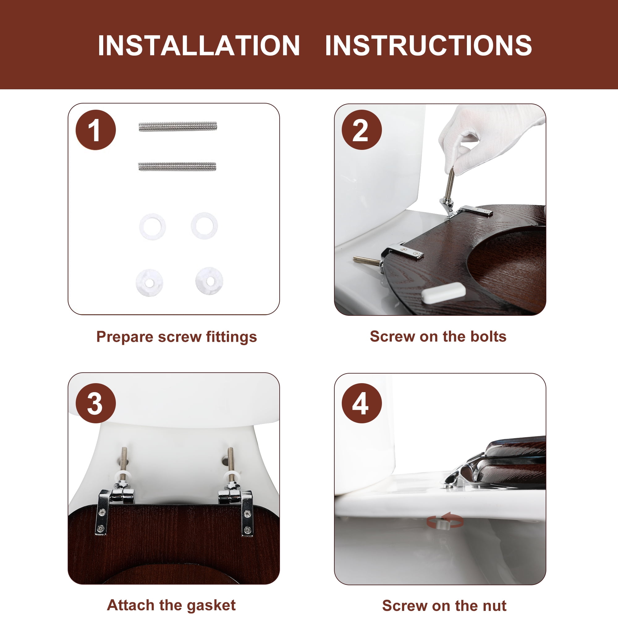Angol Shiold Wood Elongated Toilet Seat, Easy Clean, Metal Hinges ( Elongated 18.5'', Dark Walnut )