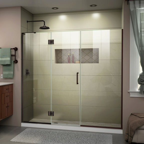 Unidoor-X 62 1/2-63 in. W x 72 in. H Frameless Hinged Shower Door in Oil Rubbed Bronze