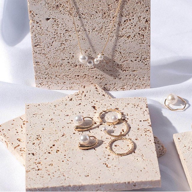 pitrice Natural Stone Photo Props Natural Natural Holes Stone Storage Studio Storage Tray Natural Stone Shooting Background Boards Beige Square