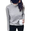 ZIYIXIN Womens V Neck Shirts Long Sleeve Hollow Pearl Turtleneck Knit Warm Tee Tops Pullover Sweaters