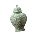 thumbnail image 3 of Porcelain Ginger Jar Vase Ceramic Tea Canister Tin Embossed Design Decorative Storage for Living Room Office Cabinet, 3 of 9