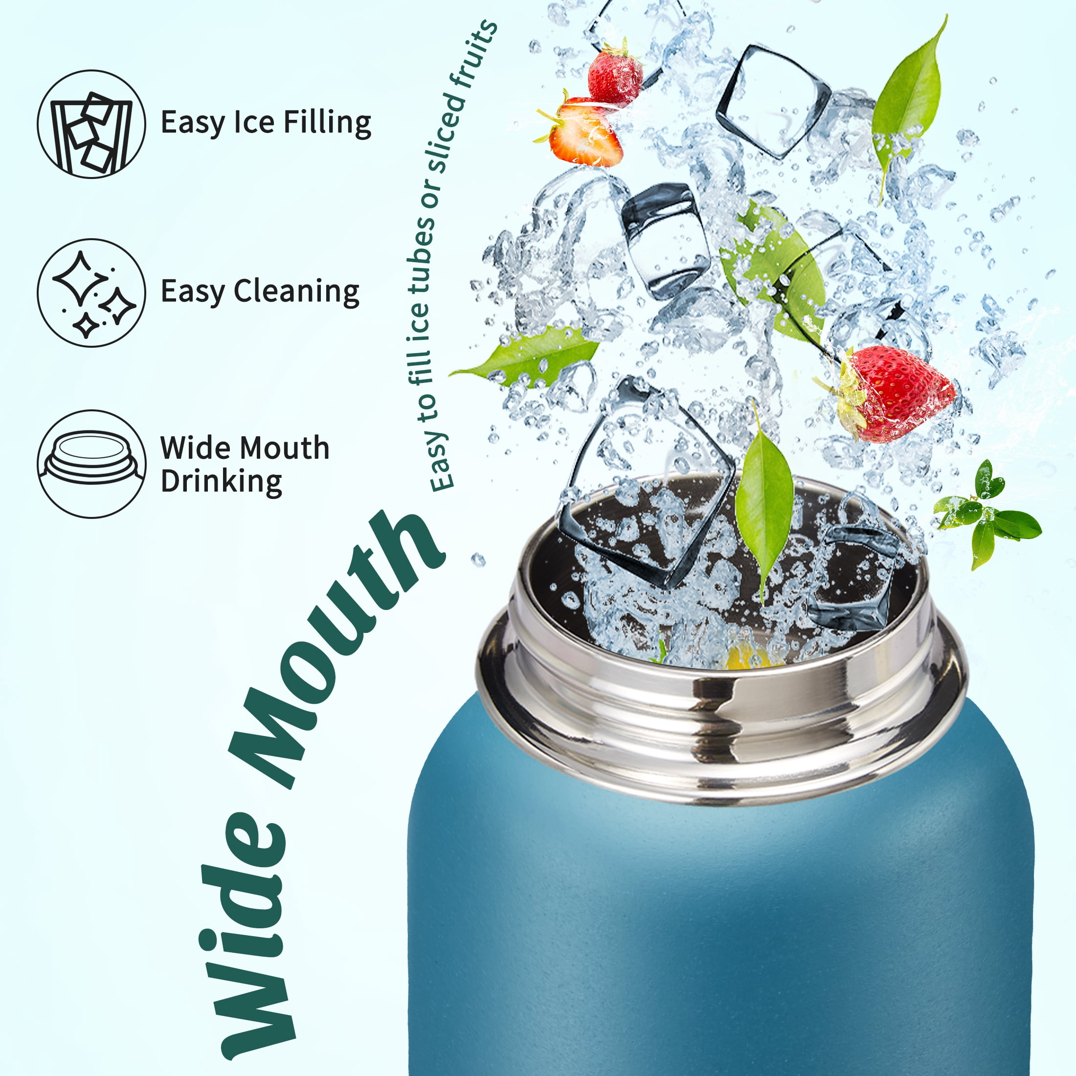 Stainless Steel Water Bottle 40OZ - with Straw & Spout Lids, Protective Boot, Vacuum Insulated Water Flask, Leak Proof Metal Water Bottle for Sports Gym Workout Travel Hiking