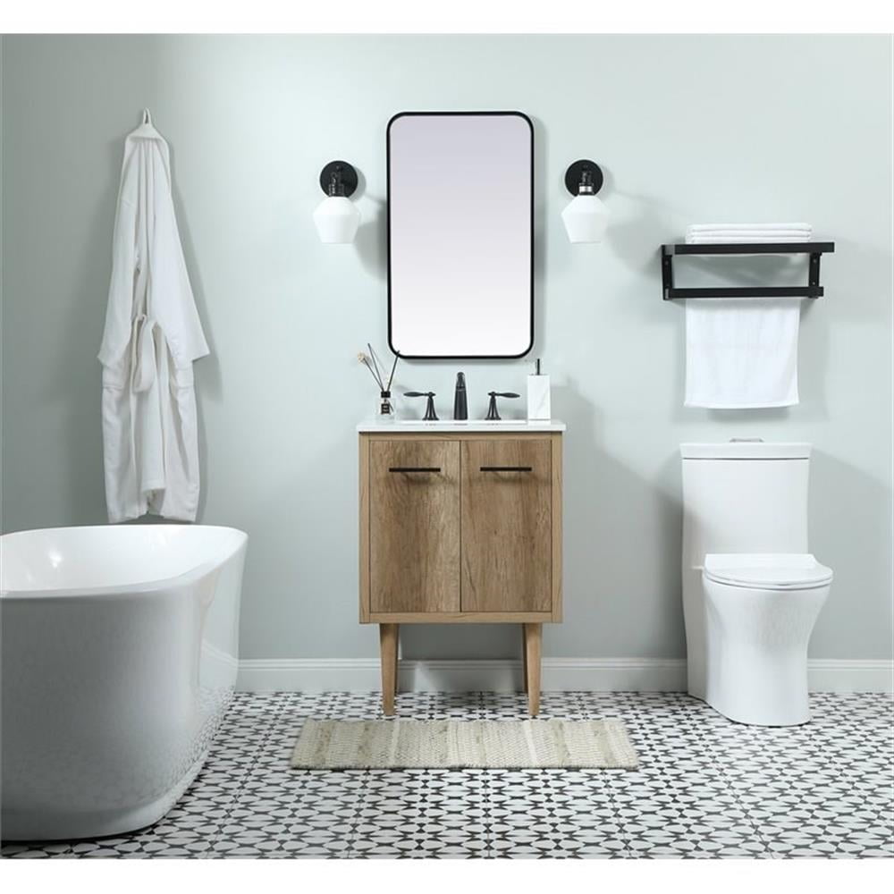 Elegant Decor Cyrus 24" Aluminum MDF Single Bathroom Vanity in Natural Oak