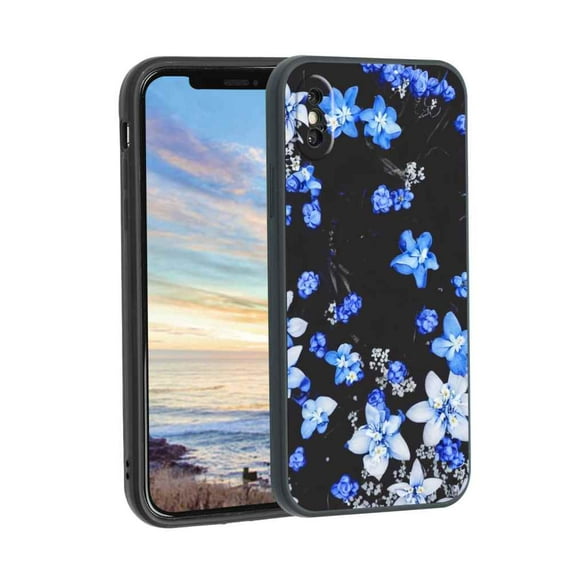 Compatible with iPhone XS Max Phone Case, Blue-Flowers-9 Case Men Women, Flexible Silicone Shockproof Case for iPhone XS Max