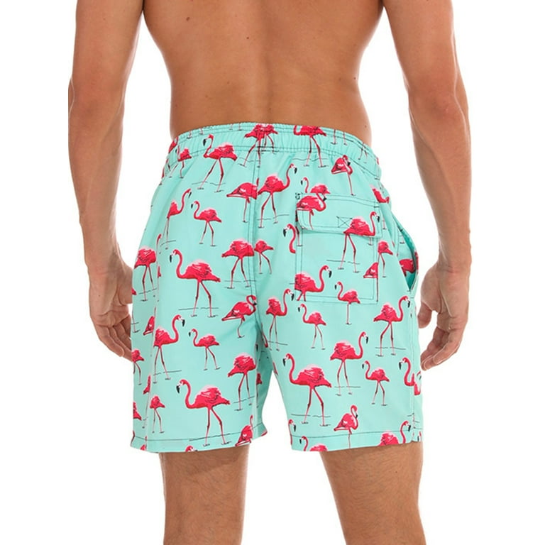 New Boys Mens Swimming Trunks Swim Shorts Board Shorts With Pockets Print Swimwear Beachwear Underwear Swimsuit Beach Pants Casual Quick Dry Bathing Suit Surfing Green Flamingo Print L Walmart