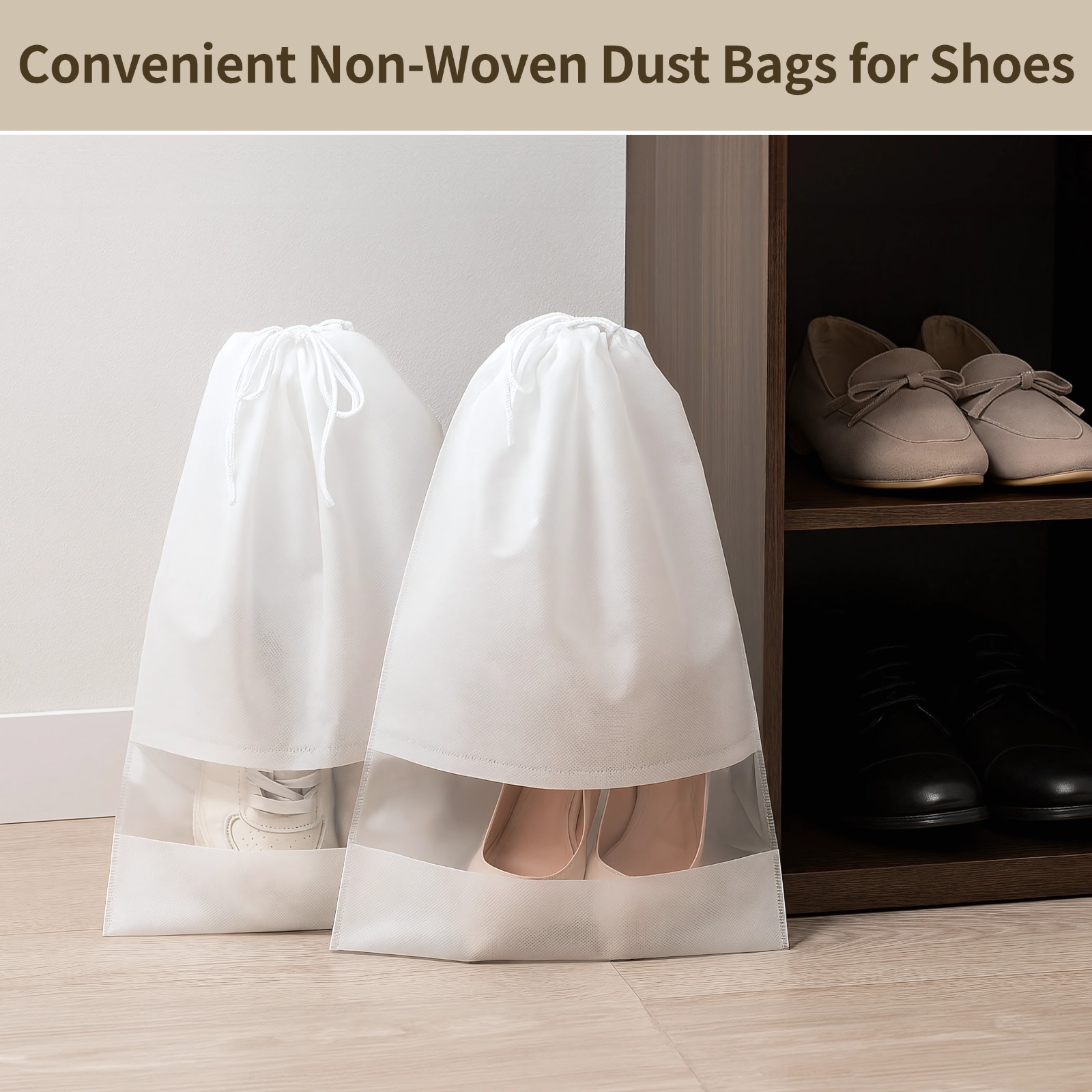 30 Pack Clear Window Dust Bags - Drawstring Shoe & Handbag Storage Pouches for Travel, Seasonal Closet Organization (12.6*17.32")