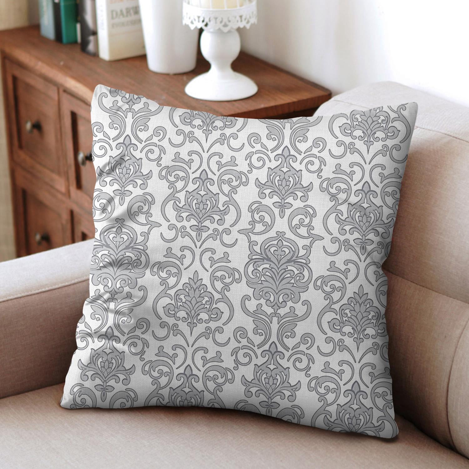 Farmhouse Chic Grey and Beige Patchwork Throw Pillow Covers, 16x16 Inch (Pack of 2) for Modern Home Decor