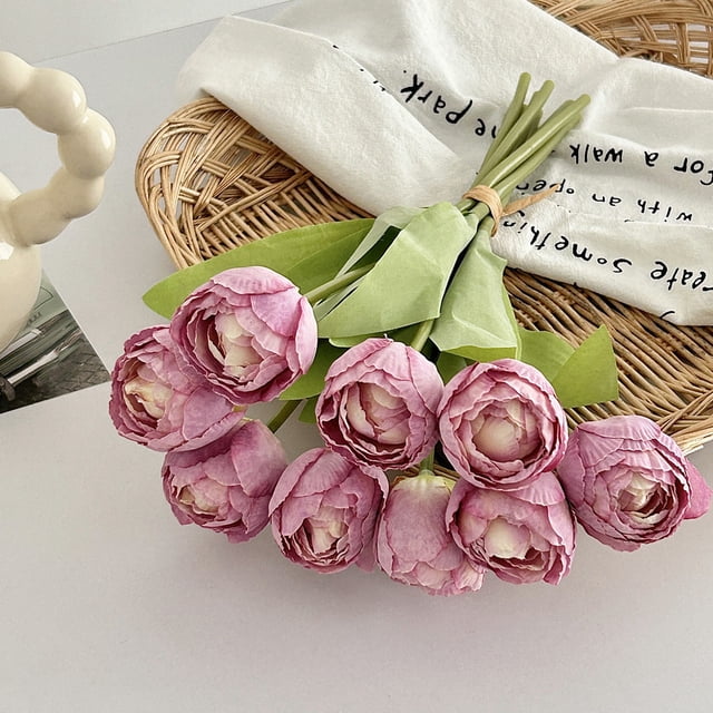 Ramo de flores de tulipán artificial 9 piezas – Tulipanes falsos Real Touch para decoración del hogar, centros de mesa de boda, arreglos de jarrones de mesa, decoraciones para salón y comedor