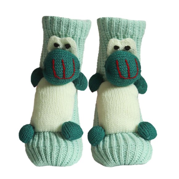 Green 3D Cartoon Anti-Slip Wool Socks Thickened Winter Warm Floor Socks For Women Free Size Green Color Home Comfort Footwear