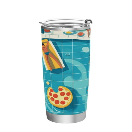 

20oz Double-Wall Vacuum Insulated Stainless Steel Tumbler with Straws Sports Mugs BPA-Free Swimming Pool Scene