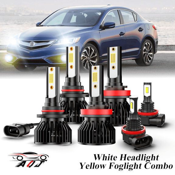Fit for Acura ILX 2013-2021 LED Headlight Combo 6 Pack, 6,000K White 10,000LM Super Bright Headlight   3500K Amber Yellow Foglight Bulb Set, Premium LED Lamp Upgrade Set
