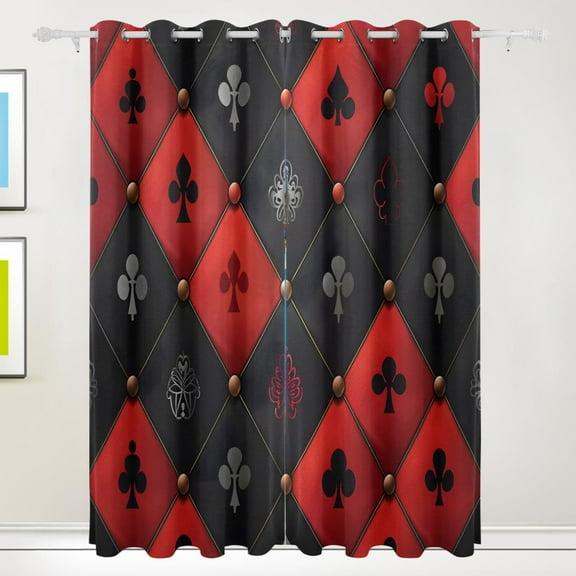 Red Black Grids Black Out Curtains 84 Inch Length Curtains for Sliding Glass Doors Bedroom Living Room 2 Pack