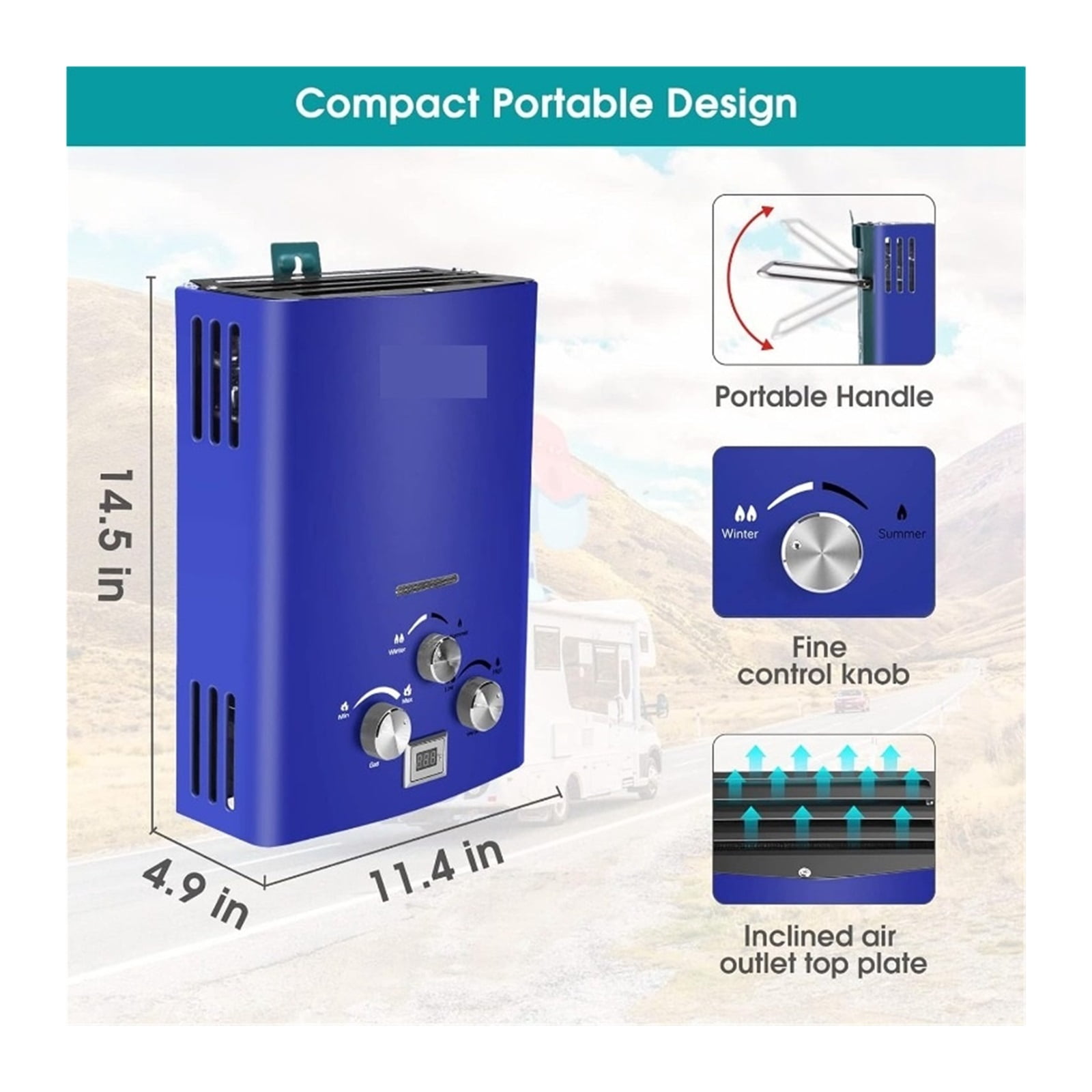 Water Heater -1.6GPM 6L Portable Gas Water Heater, Easy To Install, Propane Tankless Water Heater, Instant Hot Water For Shower ,Compact Design