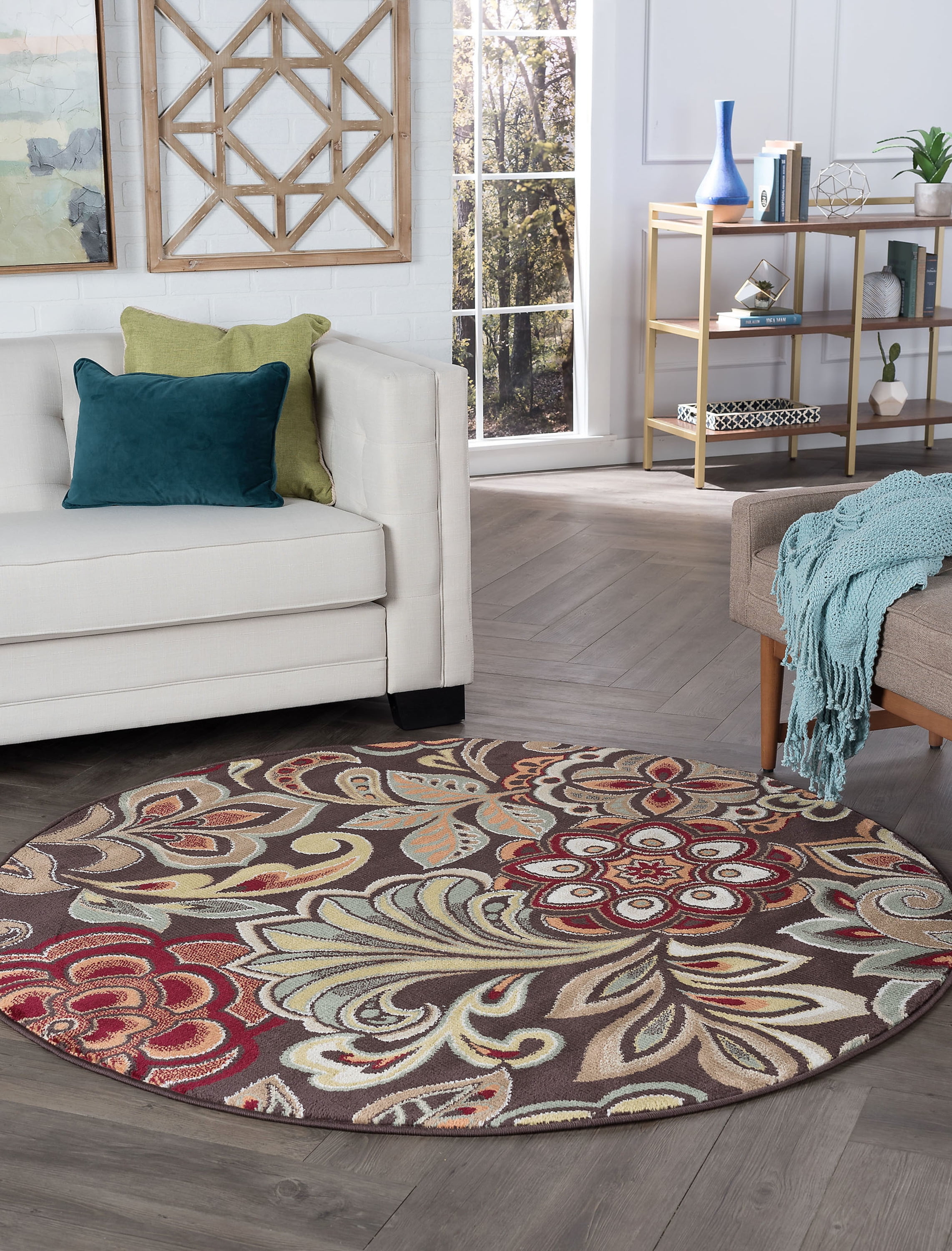 Contemporary Area Rug (7'10'' Round) Abstract Brown, Red Indoor Round