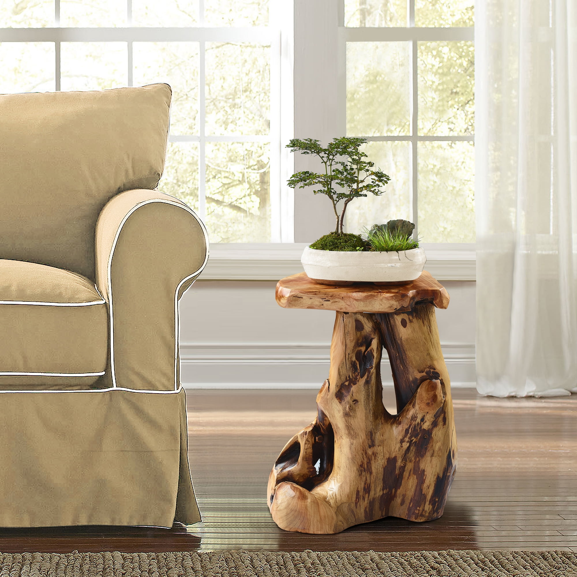 Greenage End Table Cedar Roots Flower Stand 19" H