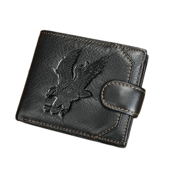 Tonnylam Cartera corta de cuero genuino para hombre, estilo casual de negocios, con estampado retro de águila.