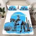 thumbnail image 2 of Homewish Oil Painting Artistic Twin Sheet Sets,Southwestern Cowgirl Tropical Cactus Twin Fitted Sheet,White Blue Flat Sheet For Kids,Super Cozy Room Decor,3pcs, 2 of 7