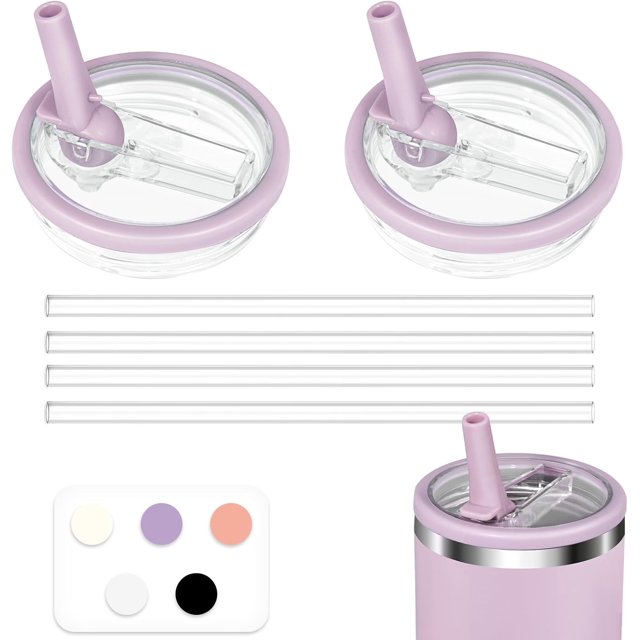 Shiyou- Lot de 2 Couvercles de Paille de Remplacement pour Gobelet 40oz avec 4 Longues Pailles Réutilisables – Étanche, Résistant aux Éclaboussures, Compatible avec Stanley Quencher H2.0 (Lilas)