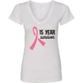 thumbnail image 3 of Inktastic Breast Cancer 15 Year Survivor Pink Ribbon Women's V-Neck T-Shirt, 3 of 5