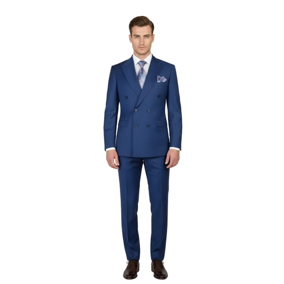 Men Suit BERLUSCONI Turkey 100% Italian Wool 180's Double Breasted #Ber22 Blue
