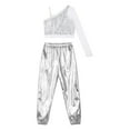 thumbnail image 4 of YONGHS Kids Girls One Shoulder Crop Top with Metallic Harem Pants Hip Hop Ballet Dance Outfits Silver 10, 4 of 7