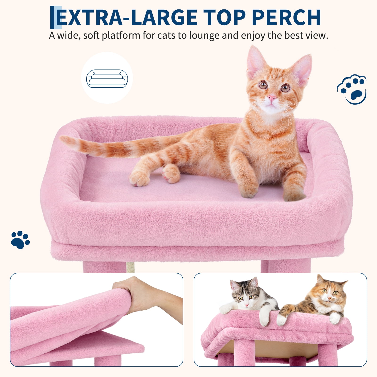 BouPower 61" Multi-Level Cat Tree Tower, Dark Grey Heavy-Duty Cat Condo with Oversized Perch, 2 Spacious Condos, Natural Sisal Scratching Posts and Play Toys for Large Adult & Maine Coon Cats