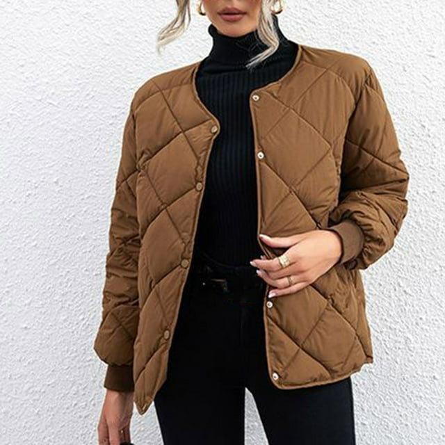 WRKEKC Women's Button Front Shirt Jacket Long Sleeve Solid Color Versatile Office Daily Wear Breathable Comfort Fall Winter Layering Top Plus Size Coffee S