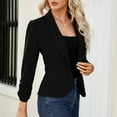 thumbnail image 4 of Blazer de mujer, chaqueta de manga 3/4, chaqueta de solapa de negocios con mangas plisadas, chaqueta de corte entallado, chaqueta elegante lisa para exteriores, chaqueta bolero de oficina, 4 of 5