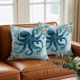 thumbnail image 3 of Turquoise Octopus Throw Pillow Cover Ocean Marine Life Nautical Sea Theme Cotton Linen Cushion Cover Throw Pillow Case with Invisible Zipper for Couch Sofa Bed Chair Car 16x16 Inch, 3 of 14