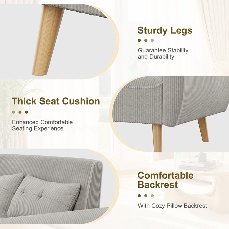 Walsunny Small Modern Loveseat Sofa, Upholstered Fabric Love Seat with Linen Cushions, Compact and Stylish for Small Spaces, Living Room, Bedroom, Office，Light Gray