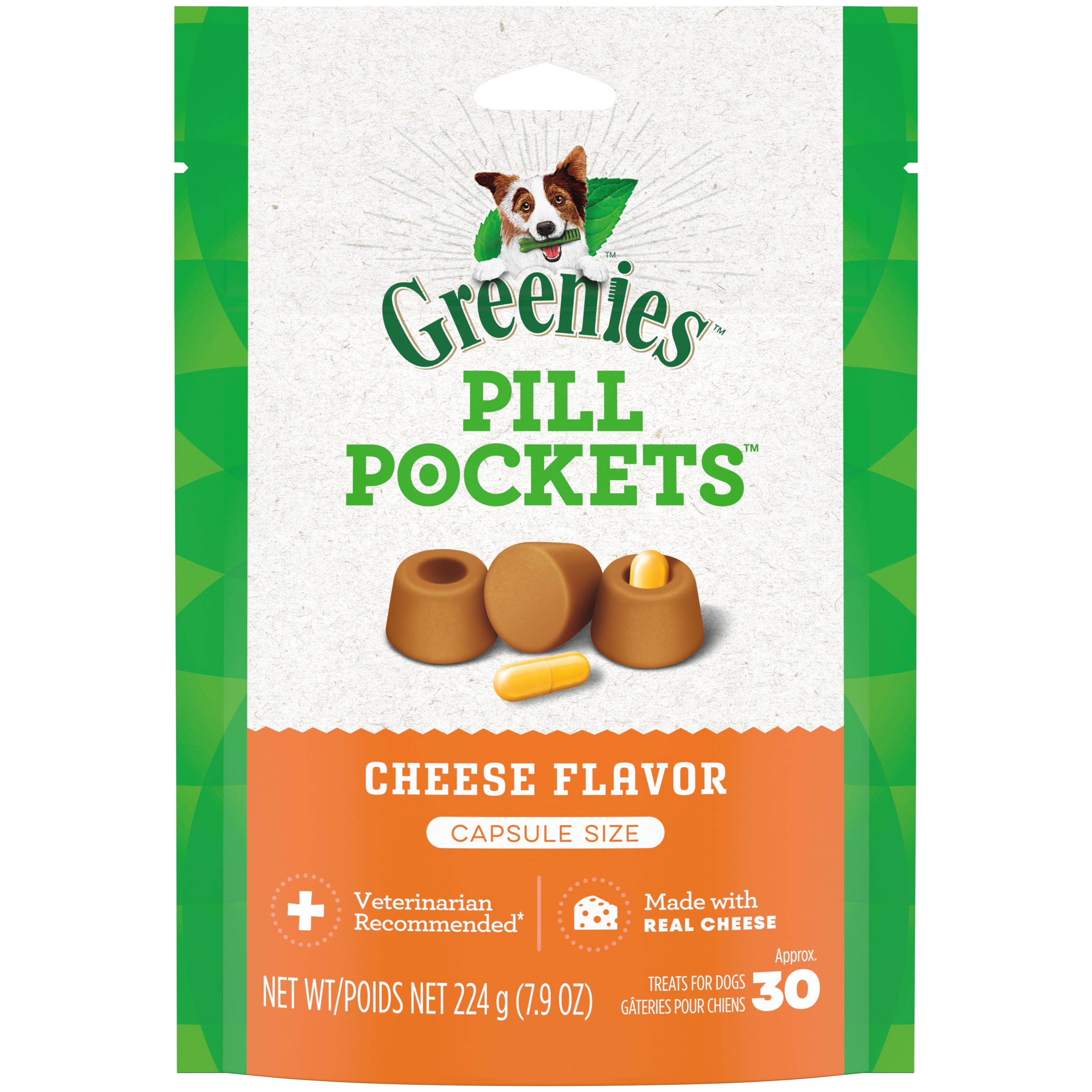GREENIES PILL POCKETS Cheese Flavor Capsule Size Soft Treats for Dogs, 7.9 oz. Pouch (30 Treats)