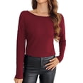 thumbnail image 3 of yunLCZ Womens Long Sleeve Shirts Women's Spring Solid Color Splicing Butterfly Lace Sexy Hollow Back Ribbed Long Sleeve T Shirt Work Office Casual Blouse, 3 of 4