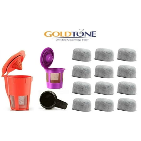 

GoldTone Brand Value Bundle for Keurig Coffee Maker Machines - Includes 12 Water Filters 1 Reusable Single Serve Filter 1 Reusable Carafe Filter 1 Coffee Scoop