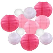 ZMNEW Pink Paper Lanterns 12 Pcs Assorted Size of 6" 8" 10" 12" Chinese Round Paper Hanging Decorations Ball Lanterns Lamps for Home Decorations, Parties, and Weddings
