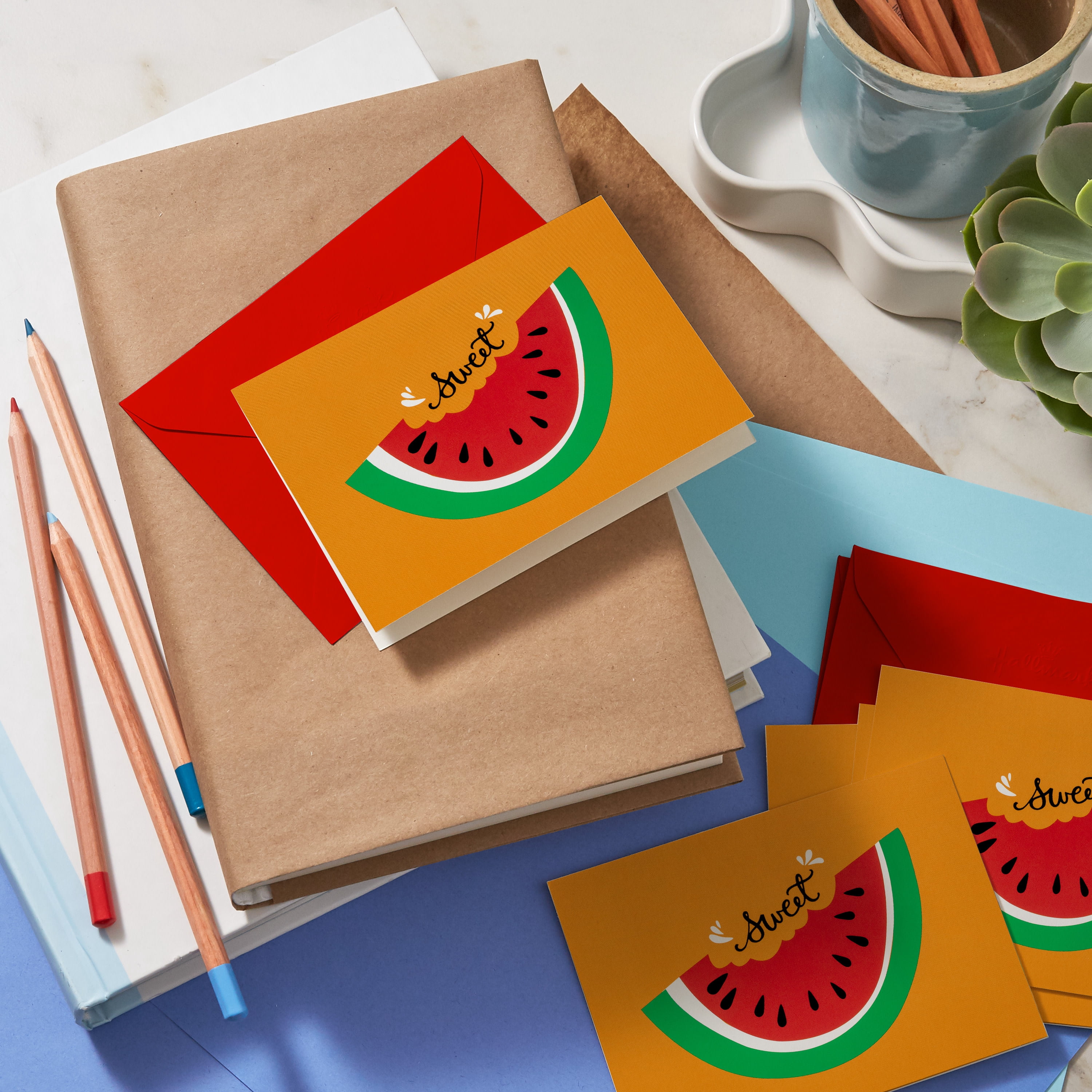 Hallmark Blank Notes (Sweet Watermelon on Orange), 10 Count