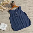 thumbnail image 1 of Mujeres Algodón Lino Chaleco Botones Tapeta Dobladillo dividido O-cuello Blusa sin mangas Sólido Romacci Chaleco de lino de algodón, 1 of 7