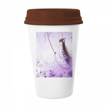 

Under Wisteria Chinese Style Watercolor Mug Coffee Drinking Glass Pottery Cerac Cup Lid