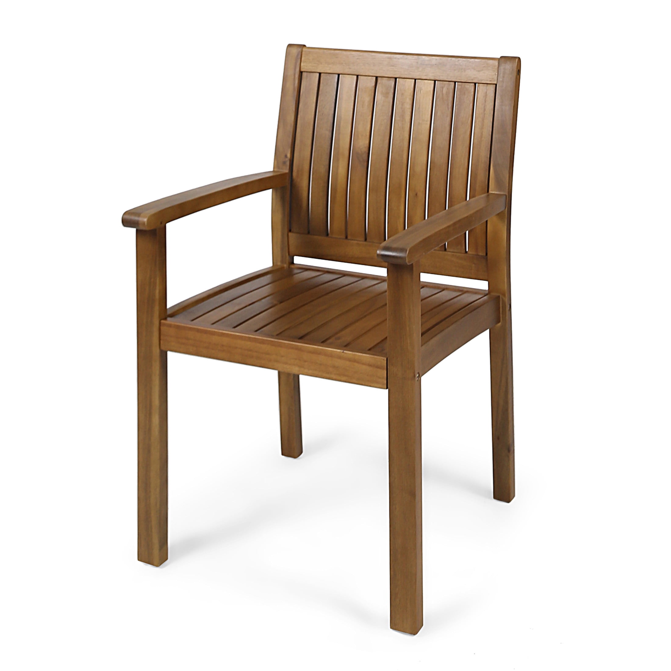 Christopher Knight Home 7-Piece Farmhouse Outdoor Slatted Acacia Wood Dining Set, Teak Finish