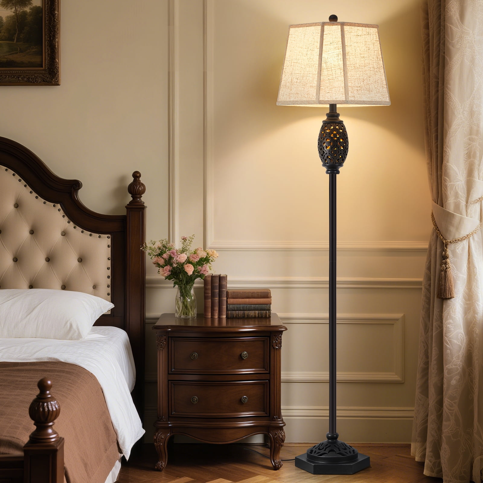 NATYSWAN  Vintage Floor Lamp with Cutout Design & Glowing Light - Resin Elegant Standing Lamp for Living Room, Bedroom, Office (Includes Bulb)