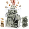 thumbnail image 1 of Caja de ahorros de dinero de acrílico transparente con llave, hucha transparente de gran capacidad para adultos y niños, contadora de monedas de efectivo motivadora, diseño rectangular irrompible, 1 of 4