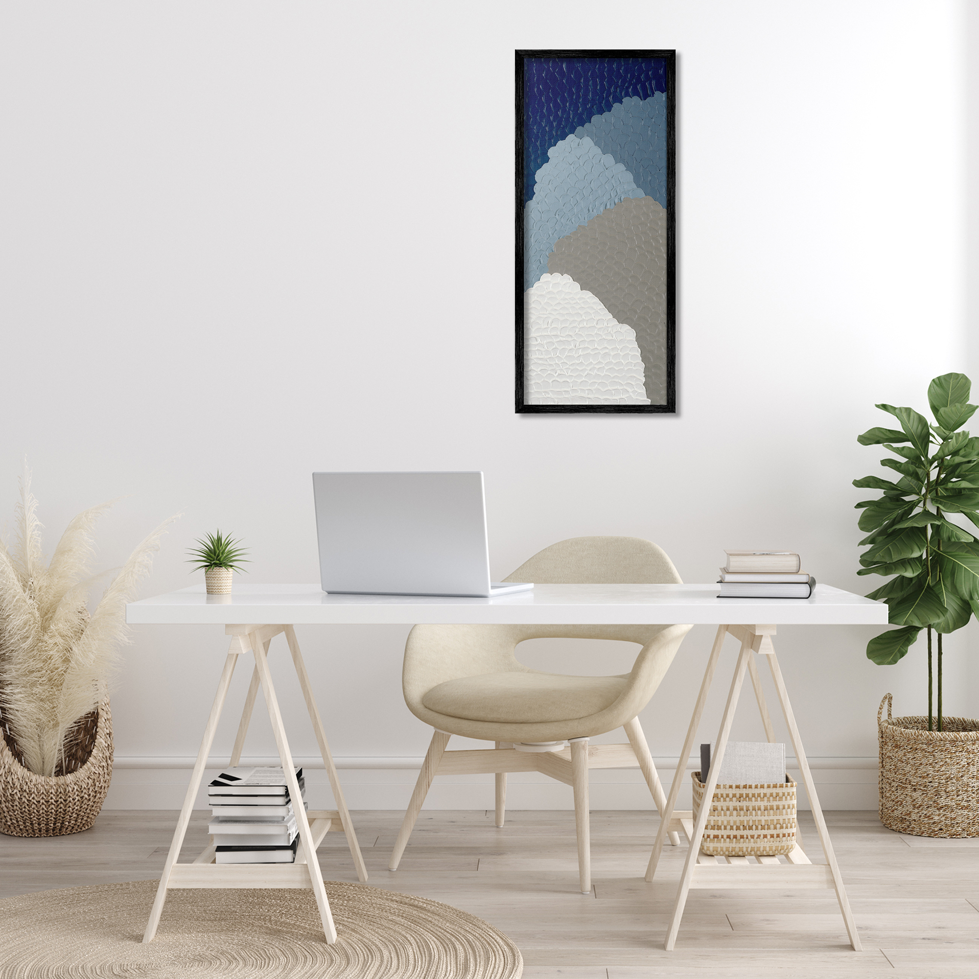 Stupell Industries Cascading Shapes Abstract Abstract Painting Black Framed Art Print Wall Art, 13 x 30