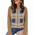 thumbnail image 4 of Womens Thermal Tops Plaid Raglan Sleeve Crewneck Casual Loose Long Sleeve Fall Tee Blouse, 4 of 5