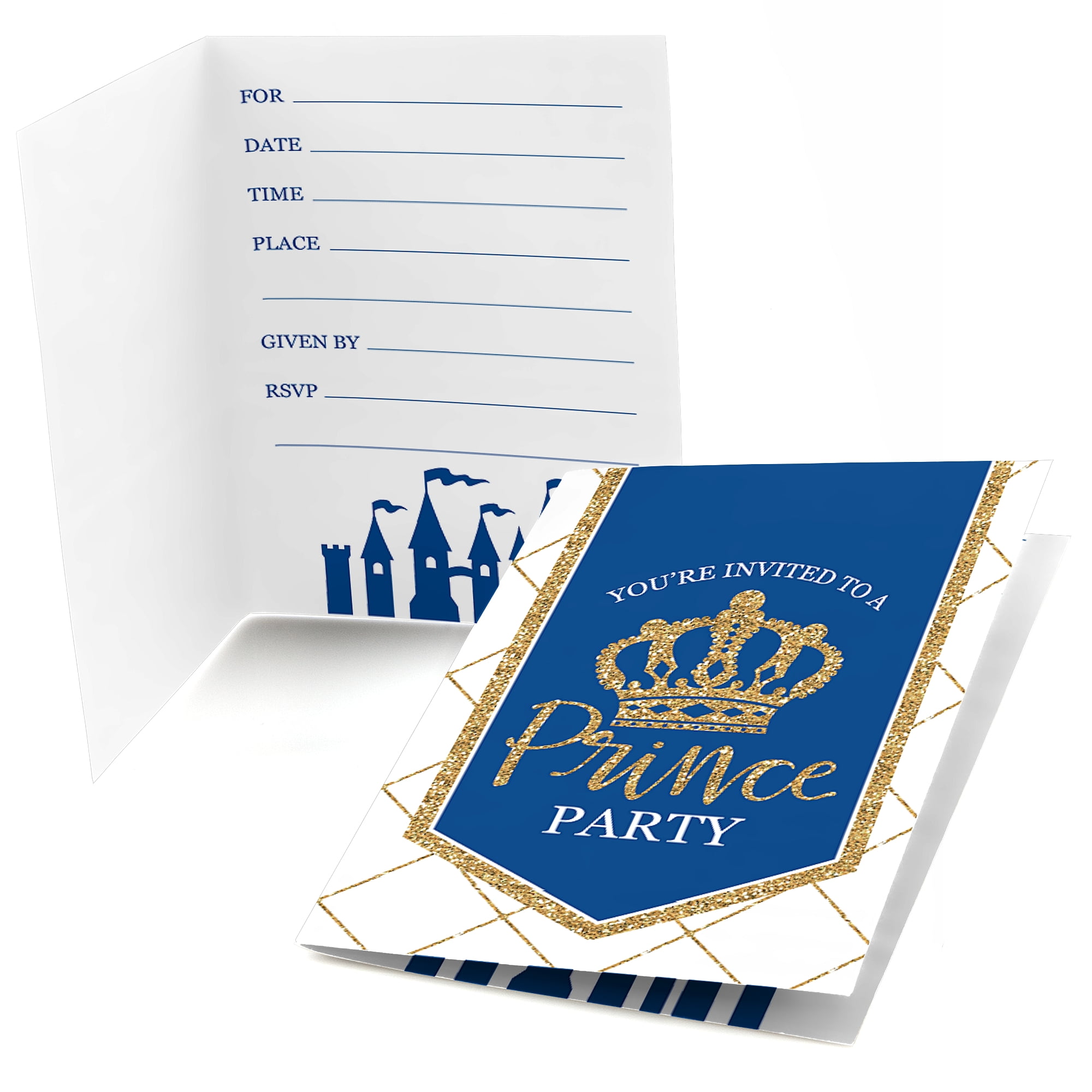 Royal Prince Charming - Fill In Baby Shower or Birthday Party Invitations (8 count)