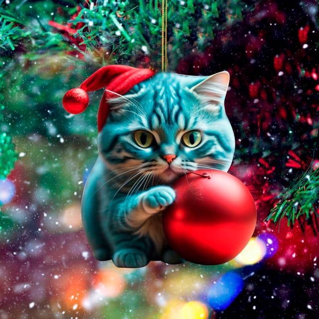 Fiudx Colgante para Árbol de Navidad, Diseño de Gato, Decoración Acrílica Vibrante, Ideal para Árbol o Pared, Adorno para Fiestas, Idea de Regalo para Amigos, 1 Pieza Multicolor.