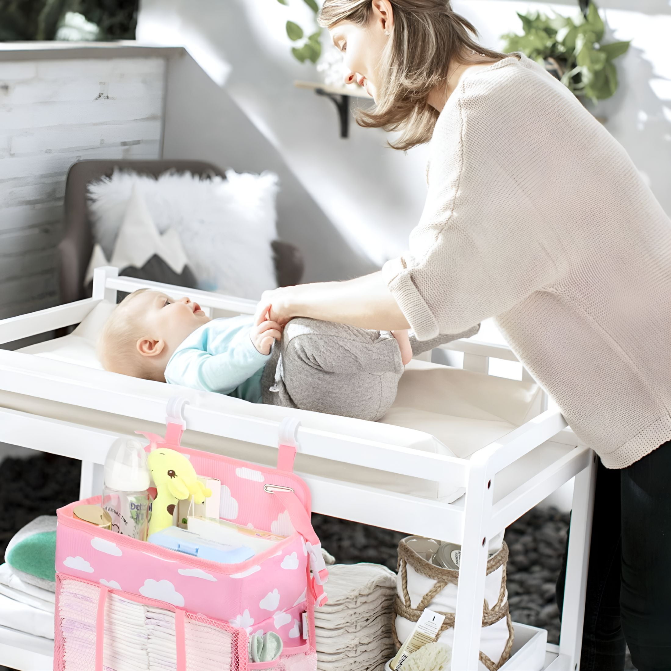 XIBUFE 2026 New Hanging Baby Diaper Caddy Organizer,Diaper Stacker,Baby Crib Hanging Classified Storage Bag Organizer for Changing Table,Crib,Playard Or Wall&Nursery Organization